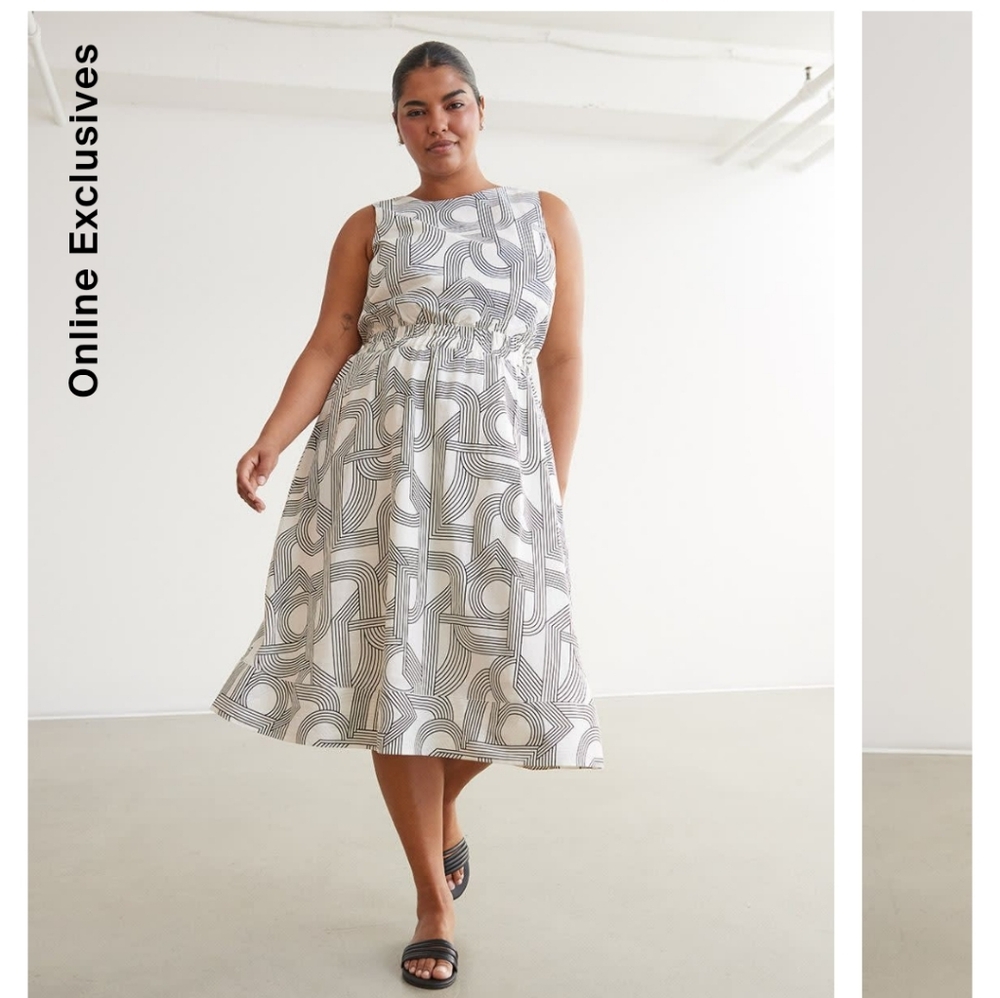 Reitmans Black and Cream Scoop Neck Midi Sundress